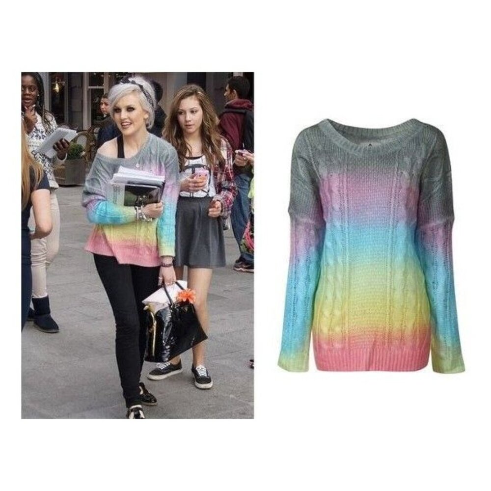 UNIF Cake Sweater Pullover Pastel Rainbow Twee Ombré Cable Knit Soft Size Medium - Picture 2 of 14